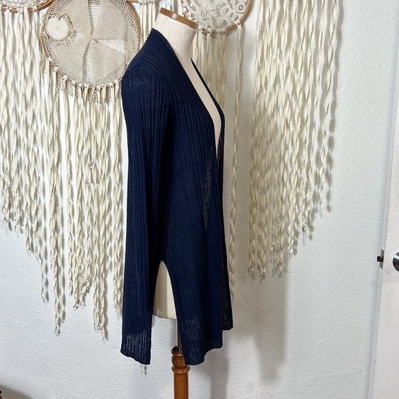 Eileen Fisher Petite Navy Linen Open Front Cardigan Size XS/P - Picture 3 of 6